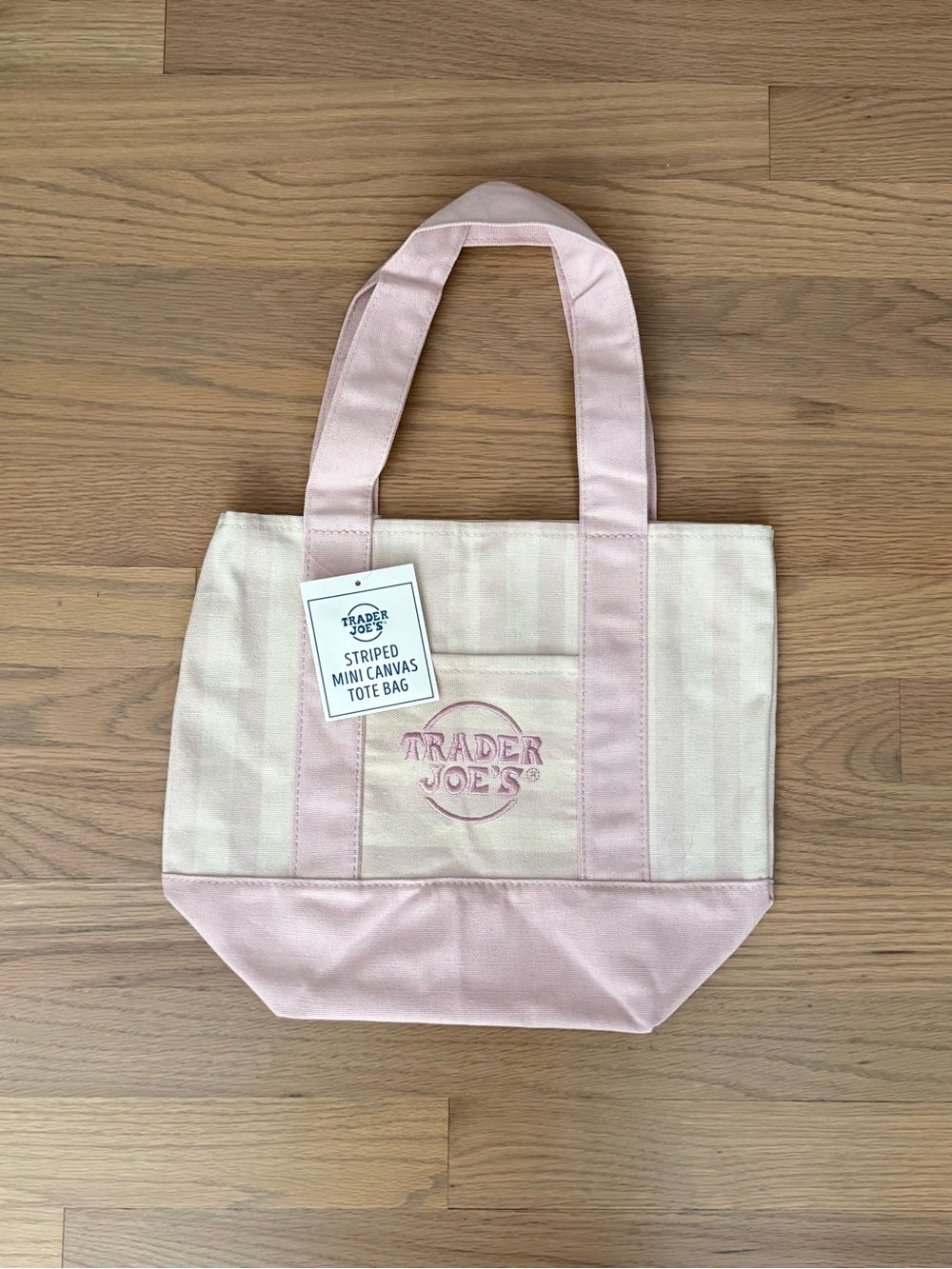 NWT Trader Joe's Mini Tote - Summer Pastel Striped - Pink & Cream